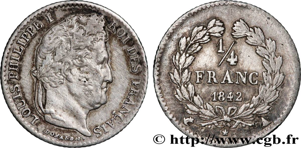 1/4 franc Louis-Philippe 1842 Paris F.166/89 VF 