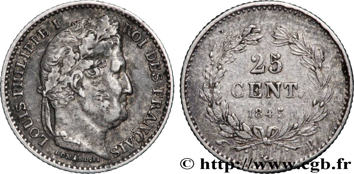 25 centimes Louis-Philippe 1845 Rouen F.167/1 TTB 