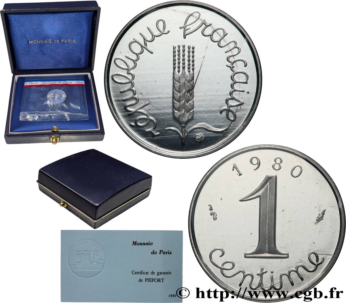 Piéfort argent de 1 centime Épi 1980 Pessac GEM.4 P2 ST 