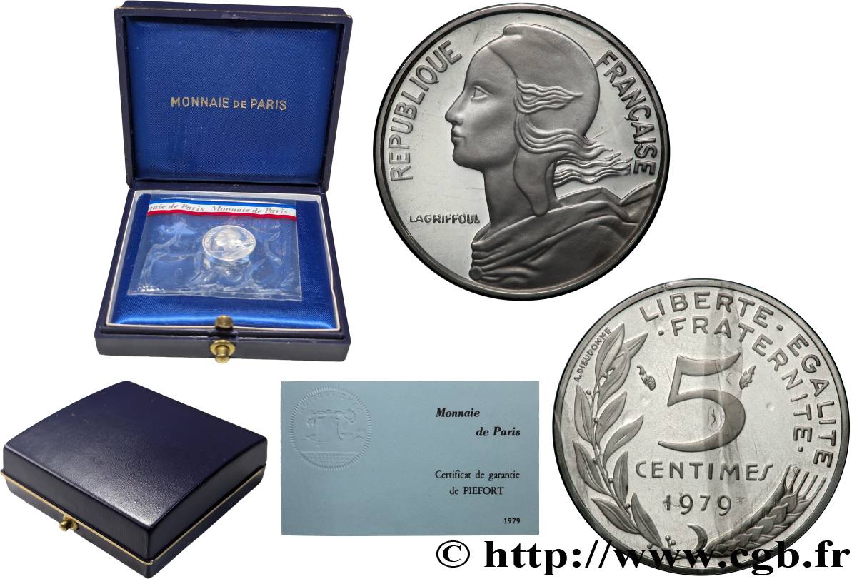 Piéfort argent de 5 centimes Marianne 1979 Pessac GEM.22 P2 FDC 