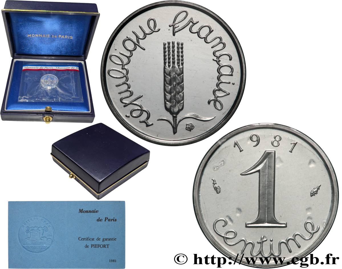 Piéfort argent de 1 centime Épi 1981 Pessac GEM.4 P2 FDC 