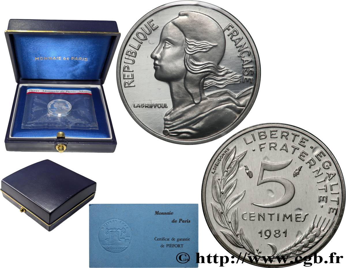 Piéfort argent de 5 centimes Marianne 1981 Pessac GEM.22 P2 FDC 