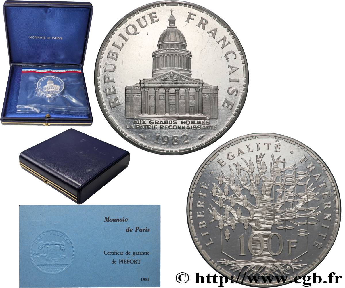 Piéfort Belle Épreuve Argent de 100 francs Panthéon 1982 Pessac GEM.232 P1 FDC 