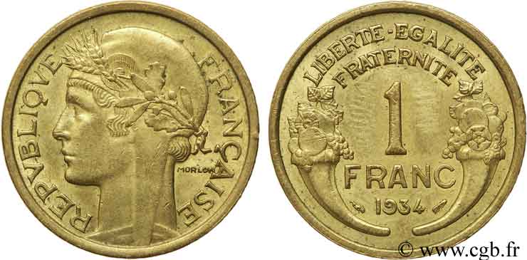 1 franc Morlon 1934 Paris F.219/5 AU53 