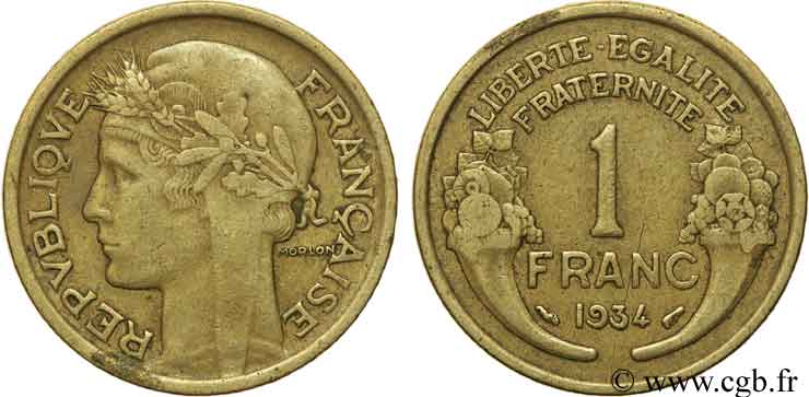 1 franc Morlon 1934 Paris F.219/5 XF48 