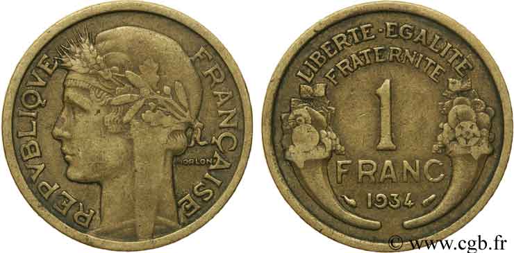 1 franc Morlon 1934 Paris F.219/5 XF40 