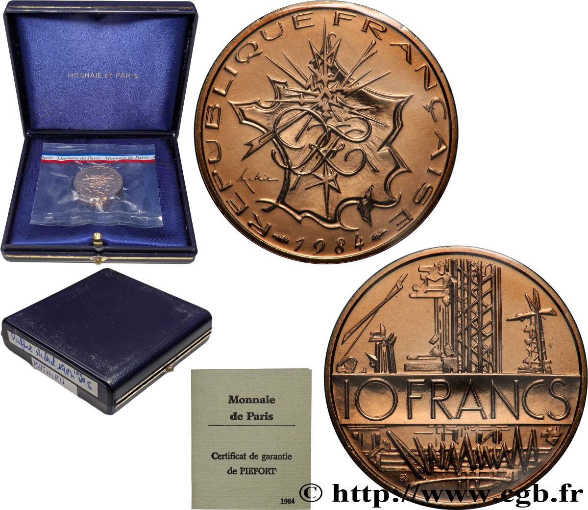 Piéfort Cu-Ni-Al de 10 francs Mathieu 1984 Pessac GEM.186 P1 FDC 