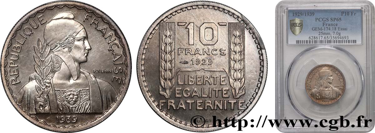 ESSAI 10 Francs Turin Hybride, module 25 mm, poids de 7 g n.d. Paris GEM.174 18 FDC65 PCGS
