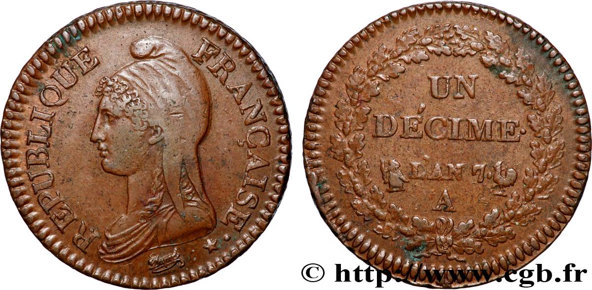 Un décime Dupré, grand module 1799 Paris F.129/22 TTB+ 