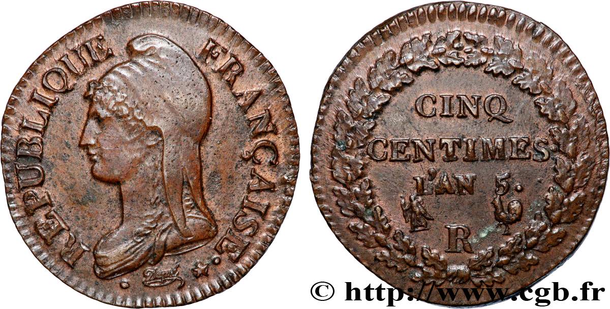 Cinq centimes Dupré, grand module 1797 Orléans F.115/28 TTB+ 