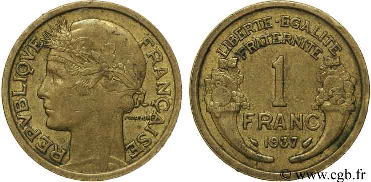 1 franc Morlon 1937 Paris F.219/8 XF48 