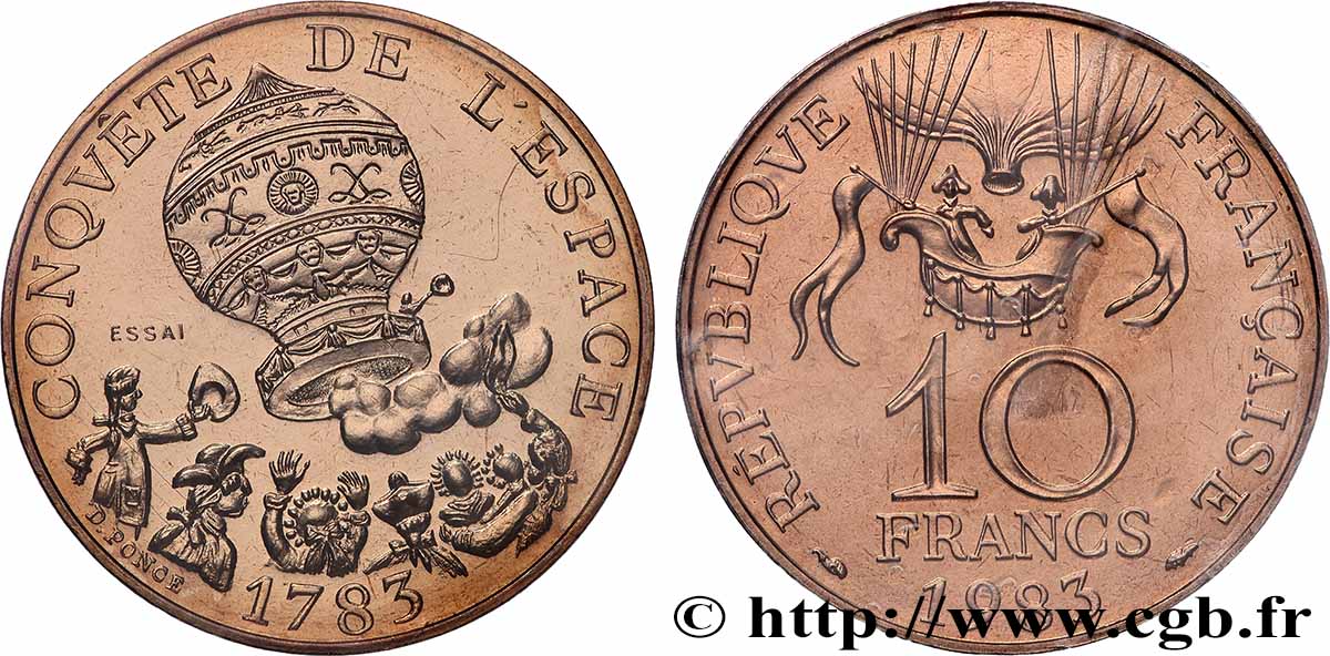 Essai de 10 francs Conquête de l’Espace, tranche B 1983 Pessac F.367/1 FDC 
