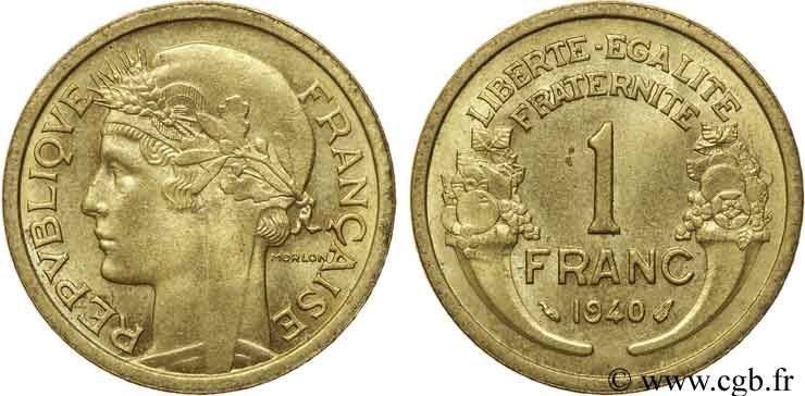 1 franc Morlon 1940 Paris F.219/11 MS63 