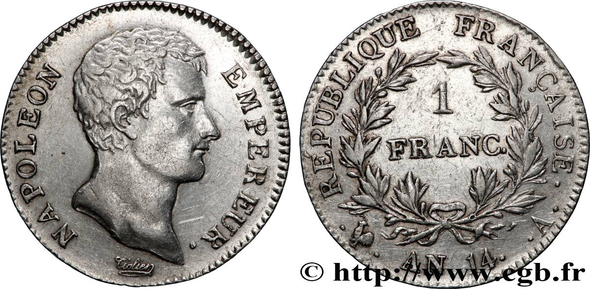 1 franc Napoléon Empereur, Calendrier révolutionnaire 1805 Paris F.201/29 TTB 