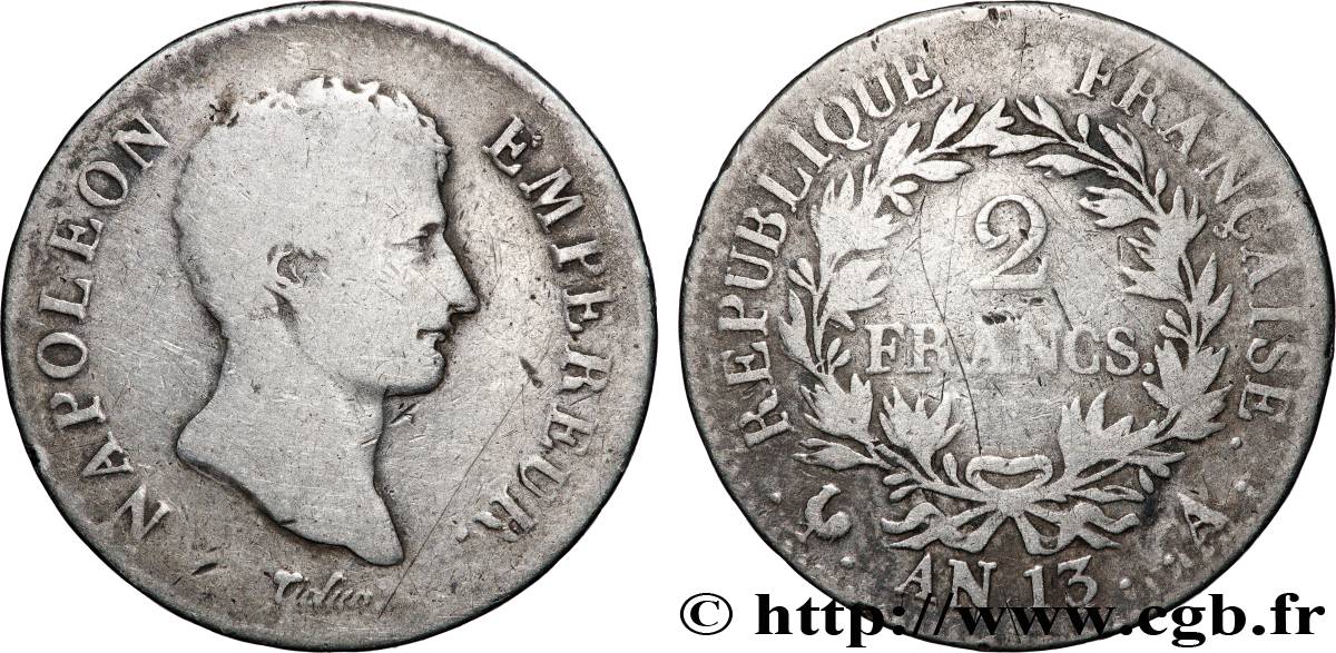 2 francs Napoléon Empereur, Calendrier révolutionnaire 1805 Paris F.251/12 B 