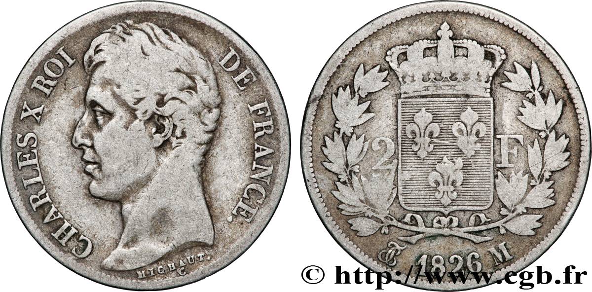 2 francs Charles X 1826 Toulouse F.258/20 B+ 