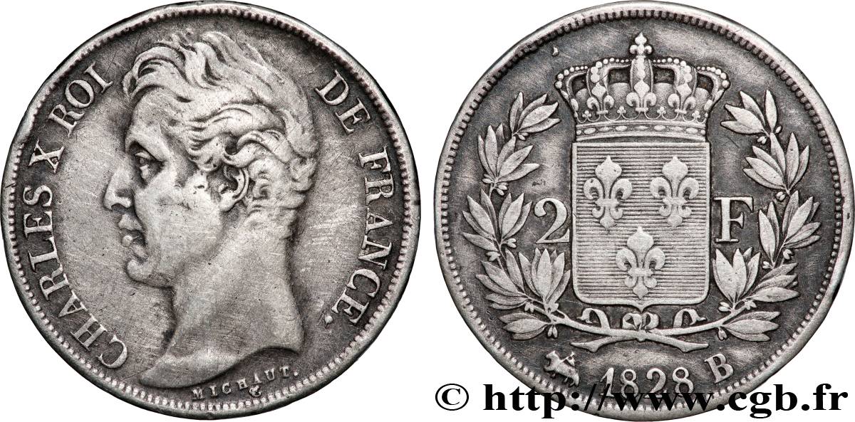 2 francs Charles X 1828 Rouen F.258/37 TB+ 