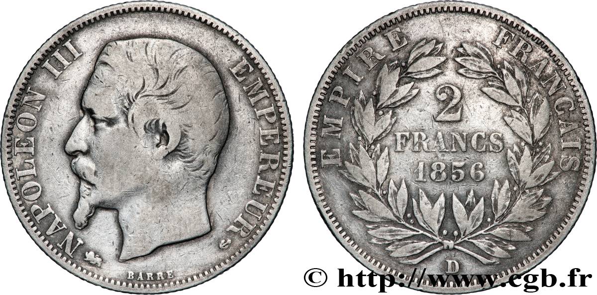 2 francs Napoléon III, tête nue 1856 Lyon F.262/8 S 
