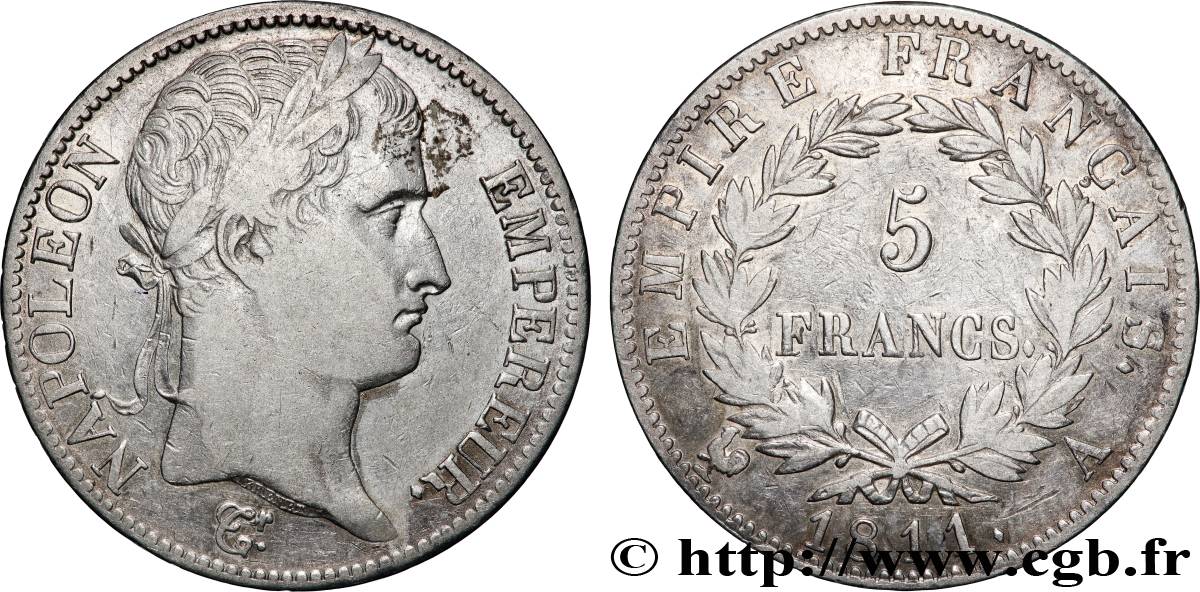 5 francs Napoléon Empereur, Empire français 1811 Paris F.307/27 TB 