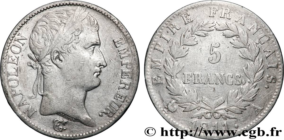 5 francs Napoléon Empereur, Empire français 1811 Paris F.307/27 VF 