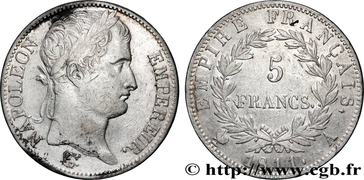 5 francs Napoléon Empereur, Empire français 1811 Paris F.307/27 TB+ 