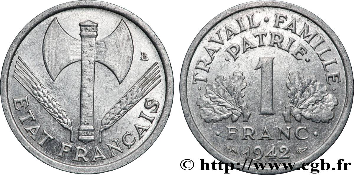 1 franc Francisque, lourde 1942  F.222/3 MS 