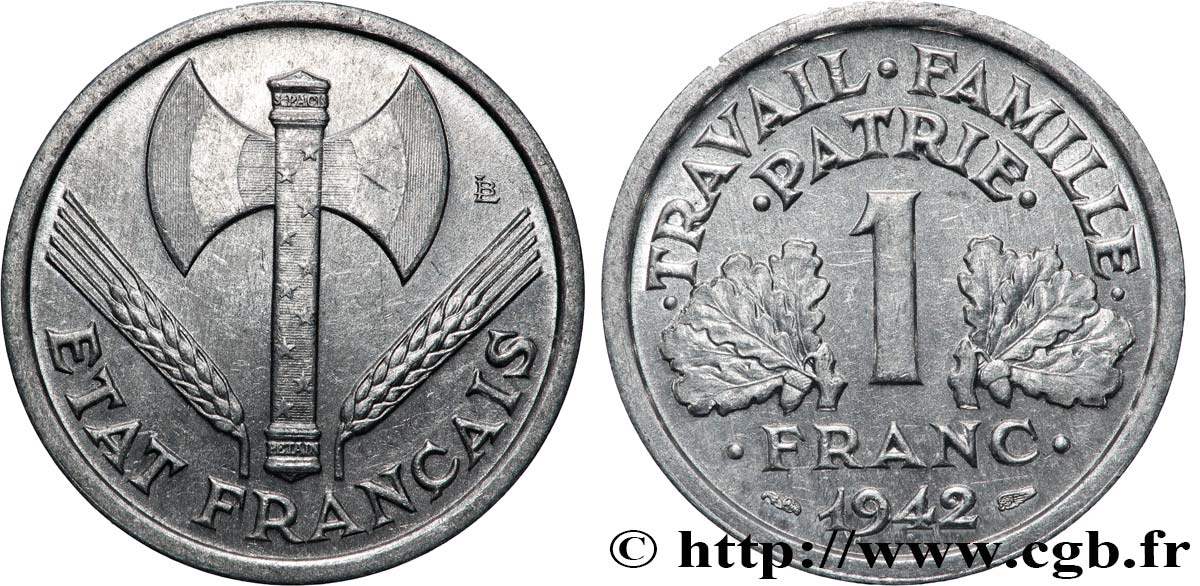 1 franc Francisque, lourde 1942  F.222/3 MS 