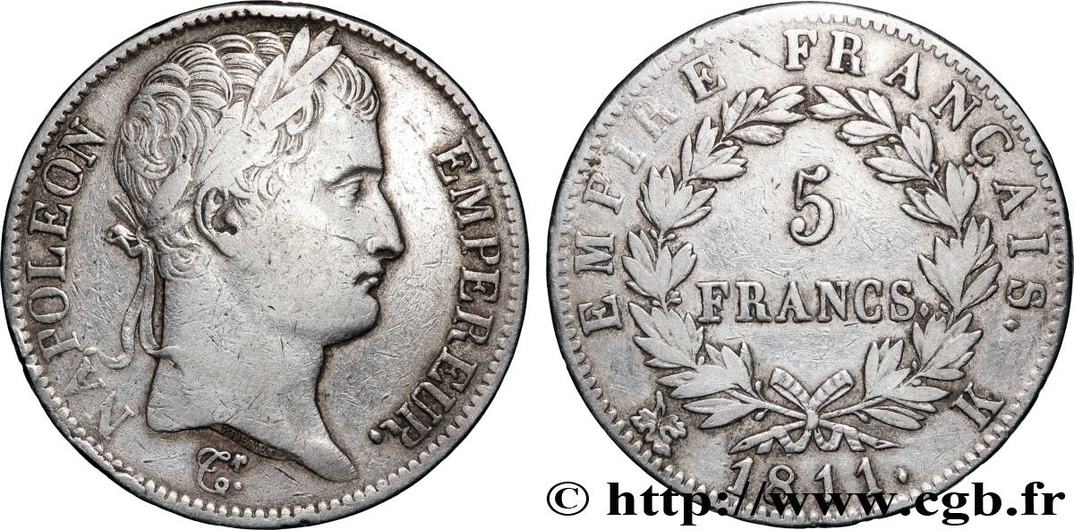 5 francs Napoléon Empereur, Empire français 1811 Bordeaux F.307/33 TB+ 