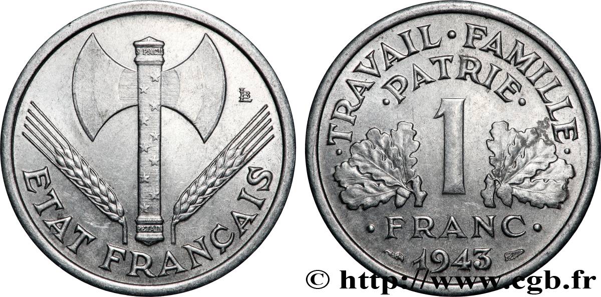 1 franc Francisque, légère 1943  F.223/3 MS 