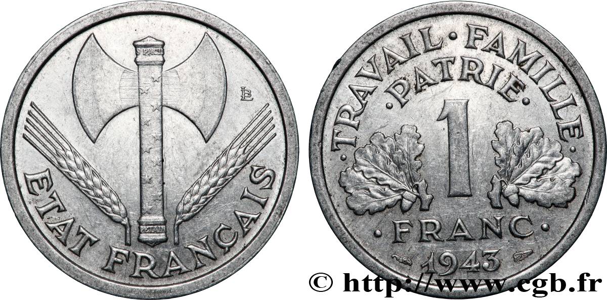 1 franc Francisque, légère 1943  F.223/3 SUP+ 