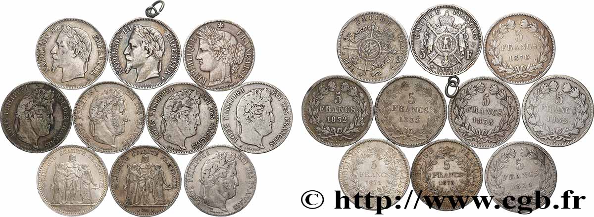 Lot de dix écus de 5 francs n.d.  F.-/ S 