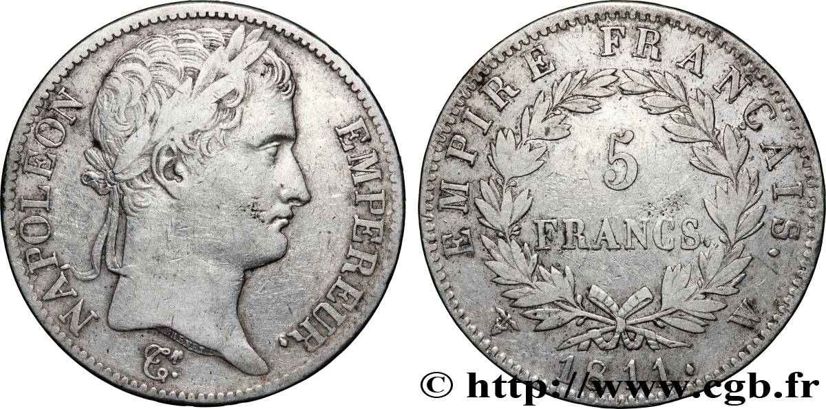 5 francs Napoléon Empereur, Empire français 1811 Lille F.307/40 S 
