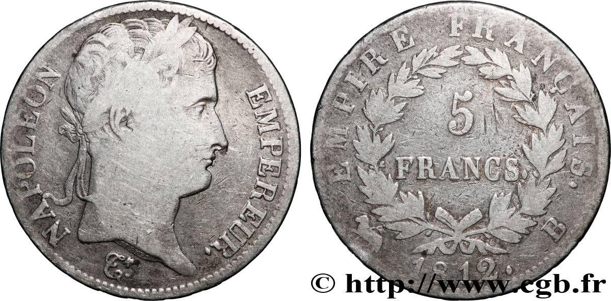 5 francs Napoléon Empereur, Empire français 1812 Rouen F.307/42 B+ 