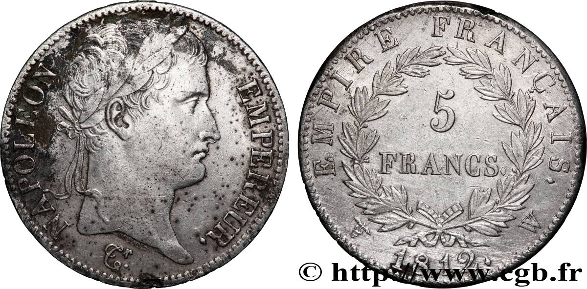 5 francs Napoléon Empereur, Empire français 1812 Lille F.307/57 XF 