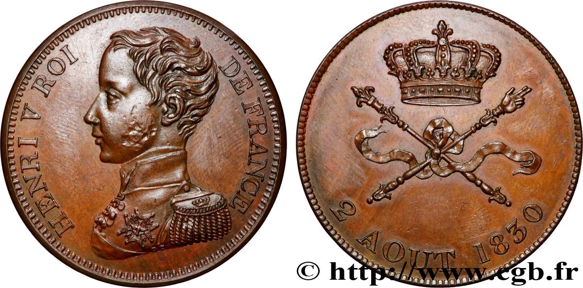 Module de 5 francs pour l’avènement d’Henri V 1830  VG.2687  SUP 