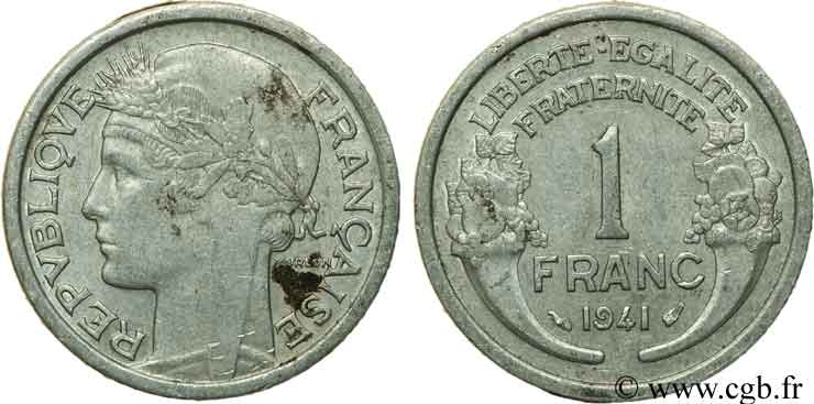 1 franc Morlon, légère 1941 Paris F.221/2 AU53 