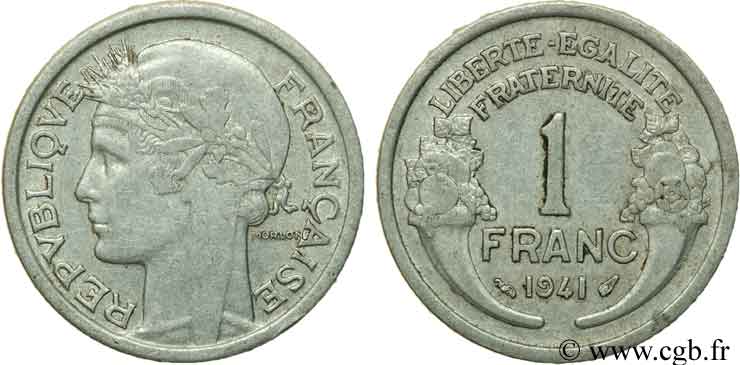 1 franc Morlon, légère 1941 Paris F.221/2 XF48 