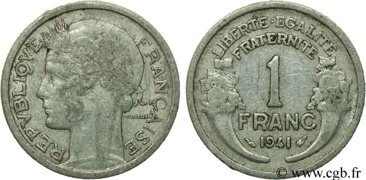 1 franc Morlon, légère 1941 Paris F.221/2 VF35 