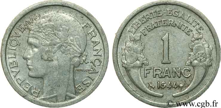 1 franc Morlon, légère 1944 Paris F.221/3 BB53 