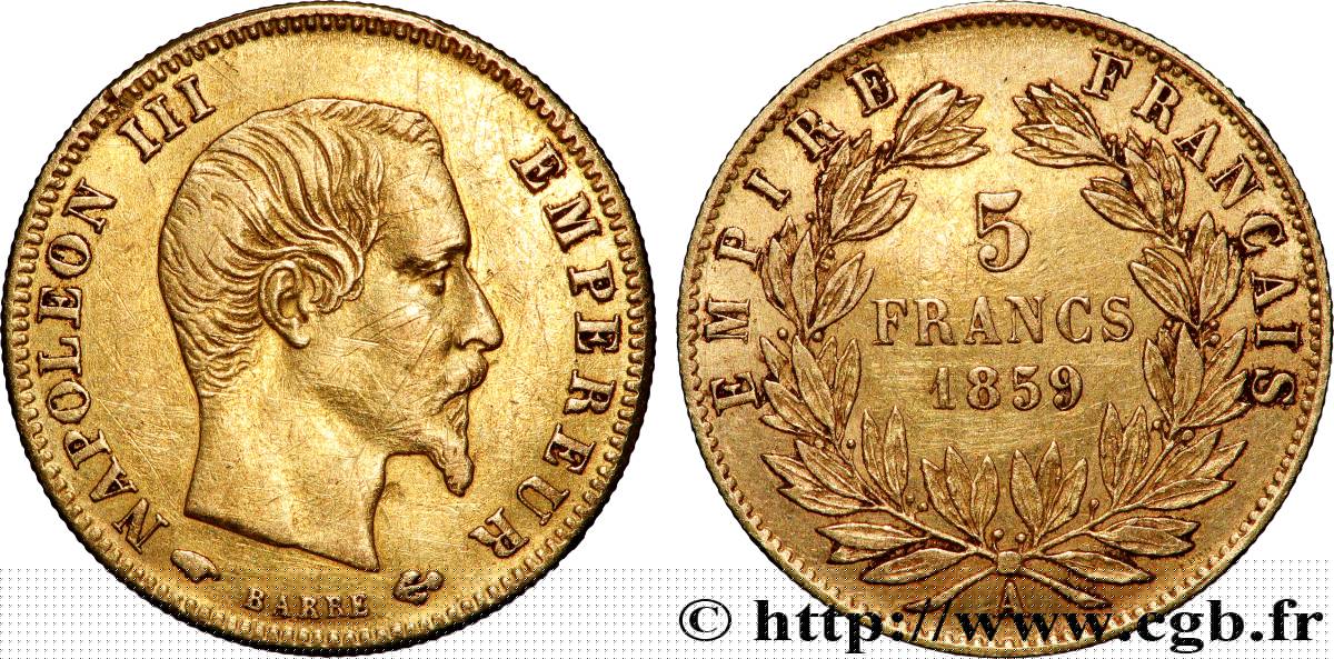 5 francs or Napoléon III, tête nue, grand module 1859 Paris F.501/7 VF 