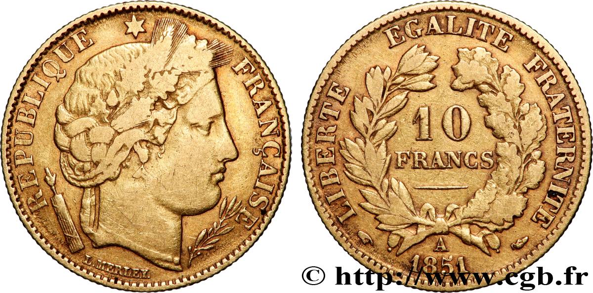 10 francs or Cérès, IIe République 1851 Paris F.504/3 S 