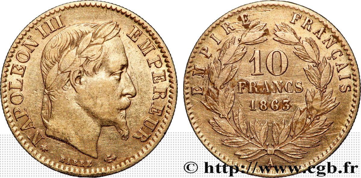 10 francs or Napoléon III, tête laurée, type définitif à grand 10 1863 Paris F.507A/3 VF 
