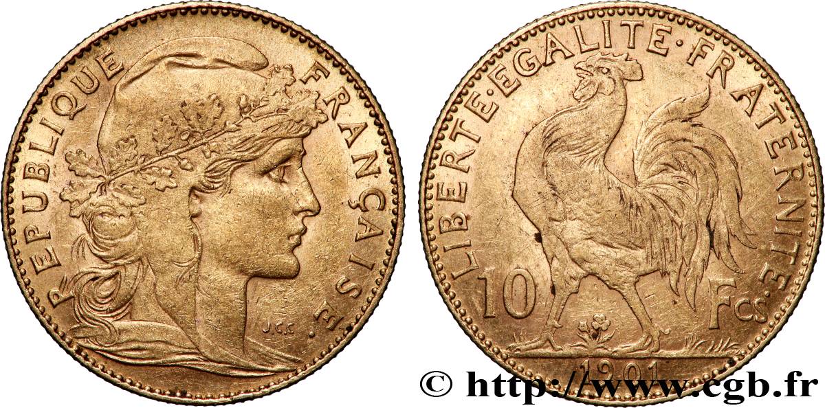 10 francs or Coq 1901 Paris F.509/5 XF 