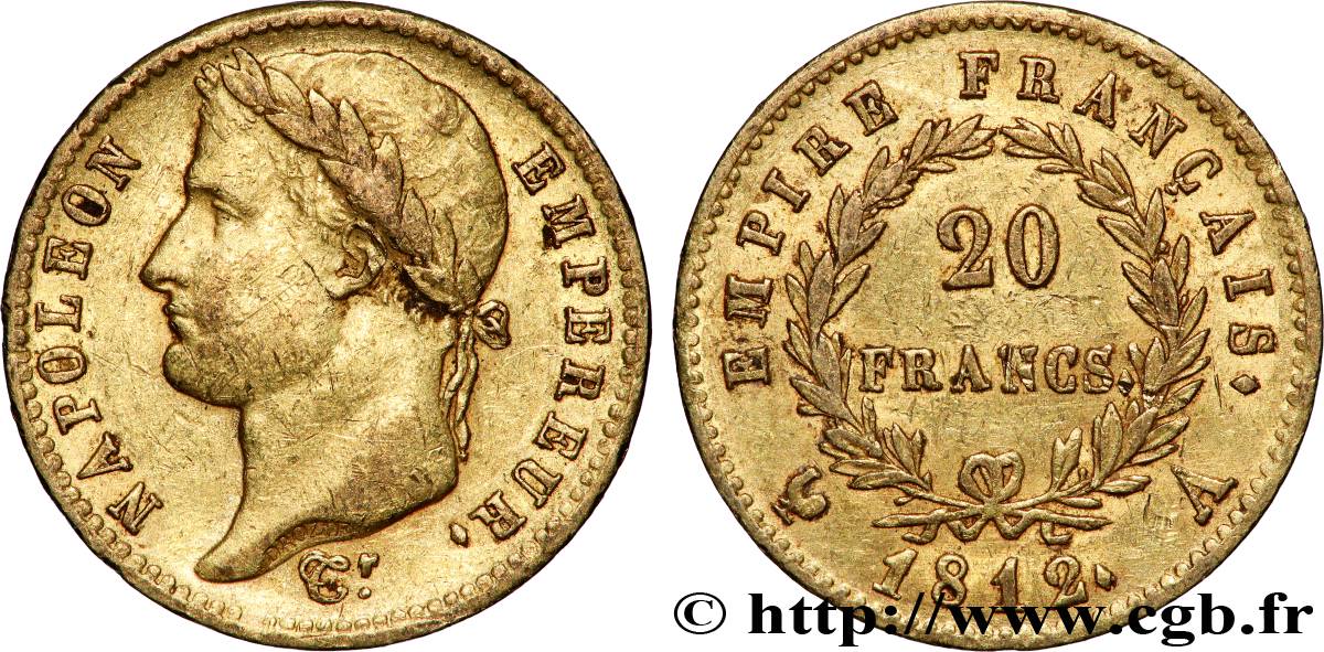20 francs or Napoléon, tête laurée, Empire français 1812 Paris F.516/22 XF 