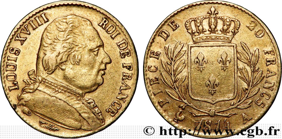 20 francs or Louis XVIII, buste habillé 1814 Paris F.517/2 TTB 