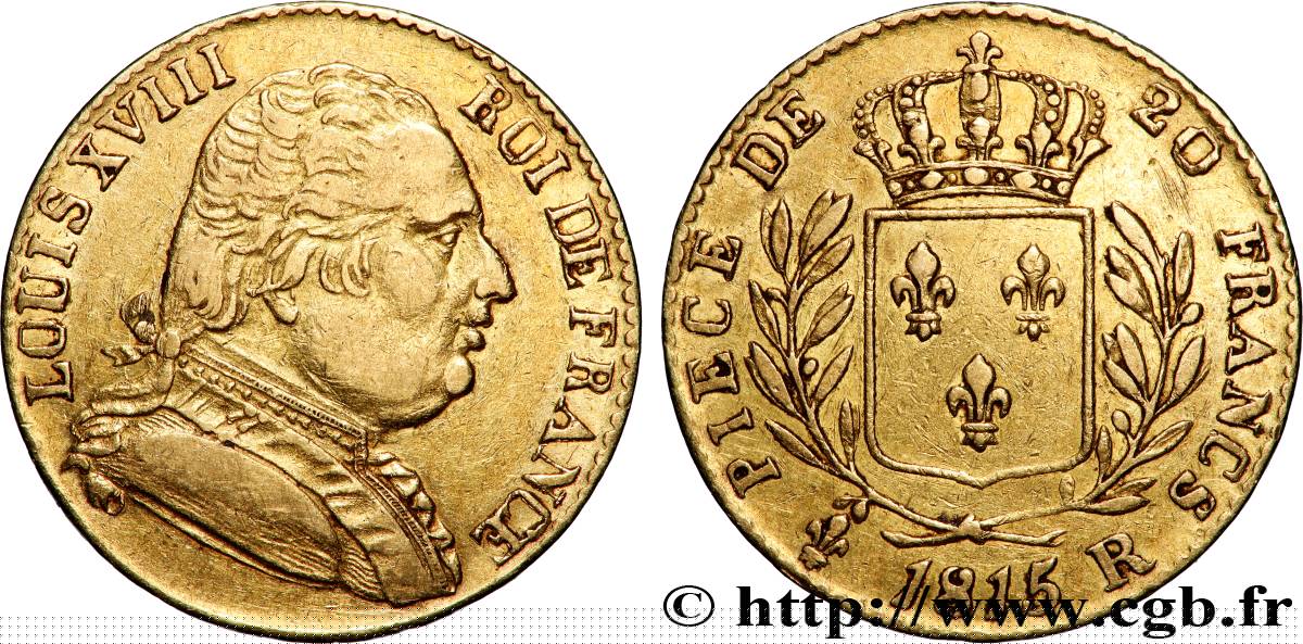 20 francs or Louis XVIII, buste habillé 1815 Londres F.518/1 MBC 