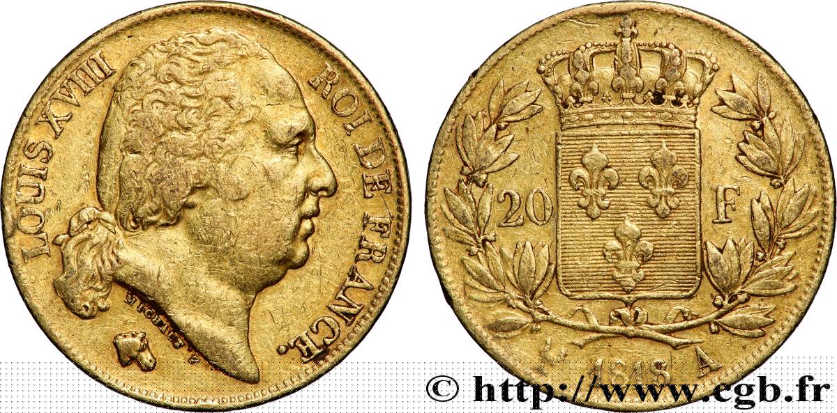 20 francs or Louis XVIII, tête nue 1818 Paris F.519/10 XF 