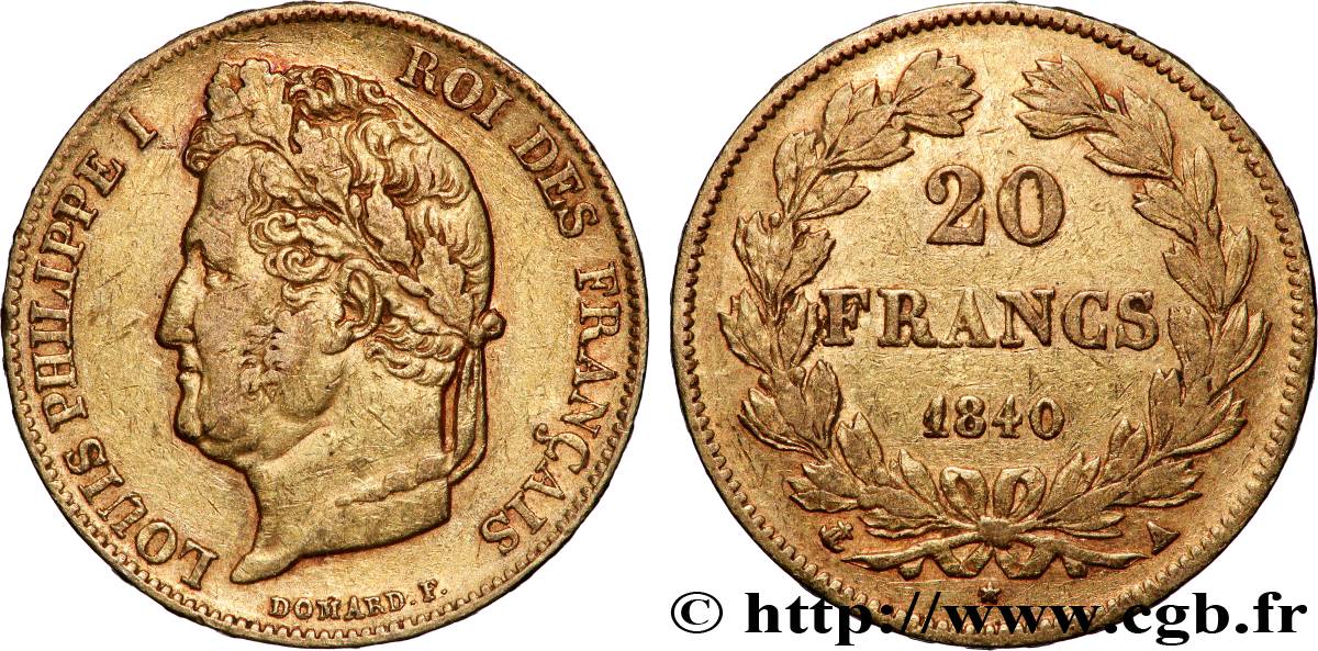 20 francs or Louis-Philippe, Domard 1840 Paris F.527/22 TTB 