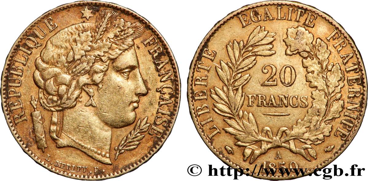 20 francs or Cérès 1850 Paris F.529/3 TTB 