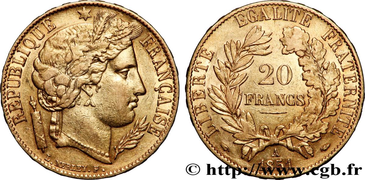 20 francs or Cérès 1851 Paris F.529/4 AU 